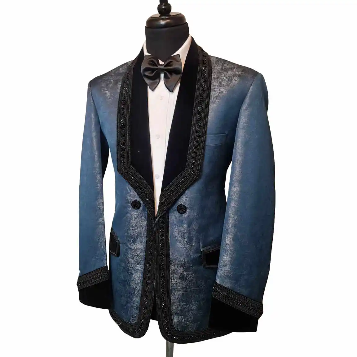 Abito da uomo di moda da sposa Jacquard smoking da festa su misura 2 pezzi cappotto da sposo pantaloni da festa cantante abiti da sposo taglia personalizzata