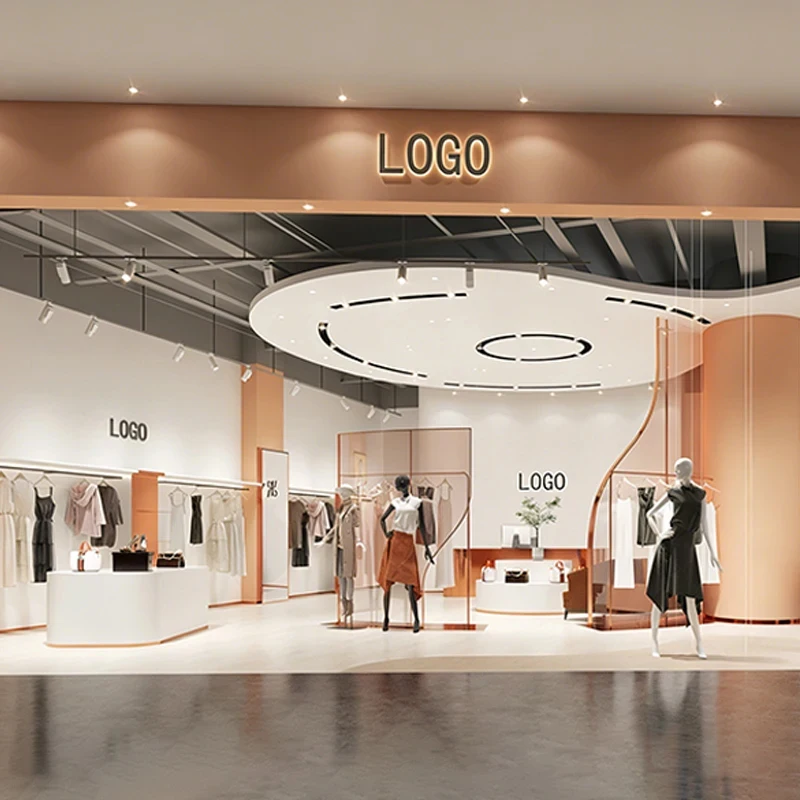 

Индивидуальный дизайн магазина: стойки-витрины для женской одежды и декоративного оформления мебели