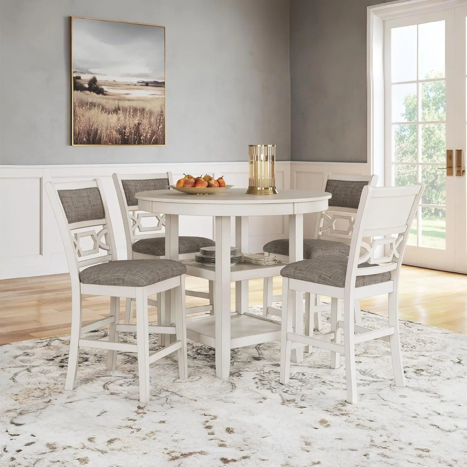 Round Dining Table Set for 4, Counter Height