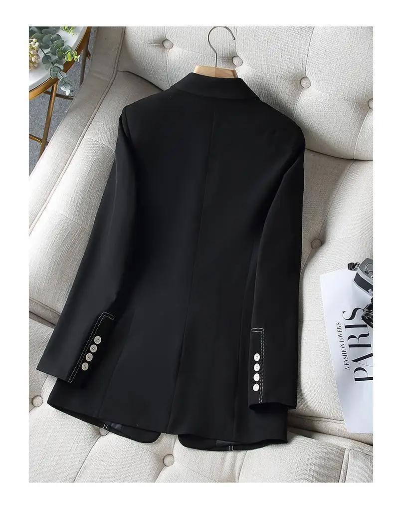 Blazer formal feminino com linha, ternos negros femininos, senhora do escritório, roupas de negócios, casaco de casamento, jaqueta de baile, feminino, 1 pc