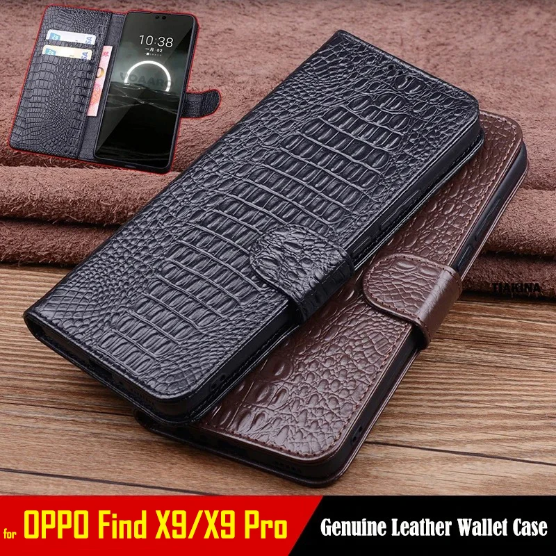 

Luxury Cover for OPPO Find X9 Pro Genuine Leather Flip Case for OPPO Find X9 Card Slots Wallet Stand Case with Magnetic Buckle