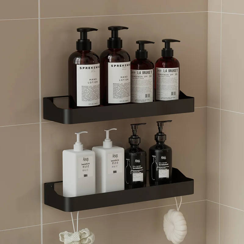 Drill-Free Iron Bathroom Shelf Organizer, Wall-Mounted Shower Storage Rack for Toiletries & Soap Holder