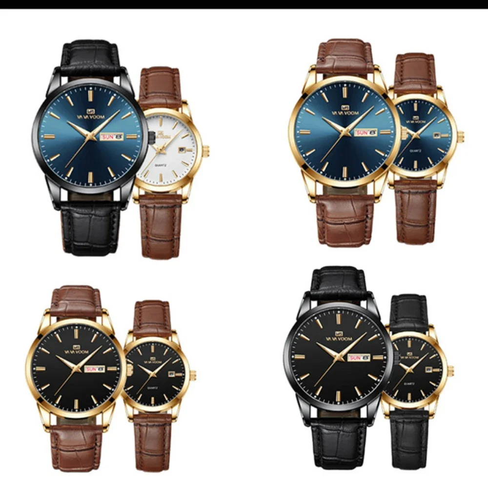 Nuevo reloj de negocios para hombre, reloj de cuarzo informal de cuero de estilo británico clásico dorado y negro, reloj de pulsera de pareja resistente al agua de lujo para mujer