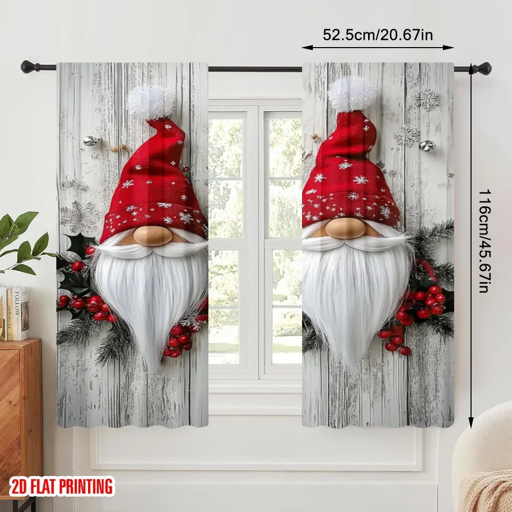 2pcs,2D plane printing Pattern Curtains Festive Santas Versatile Polyester Fabric (without rod) Versatile All Use for Bedroom,