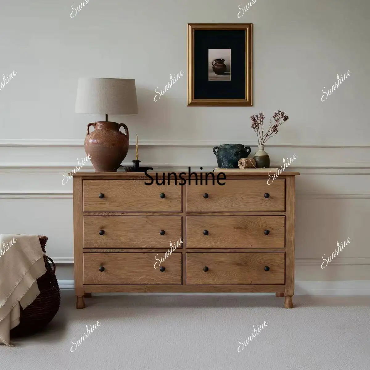 

French retro solid wood entrance cabinet against the wall entrance platform