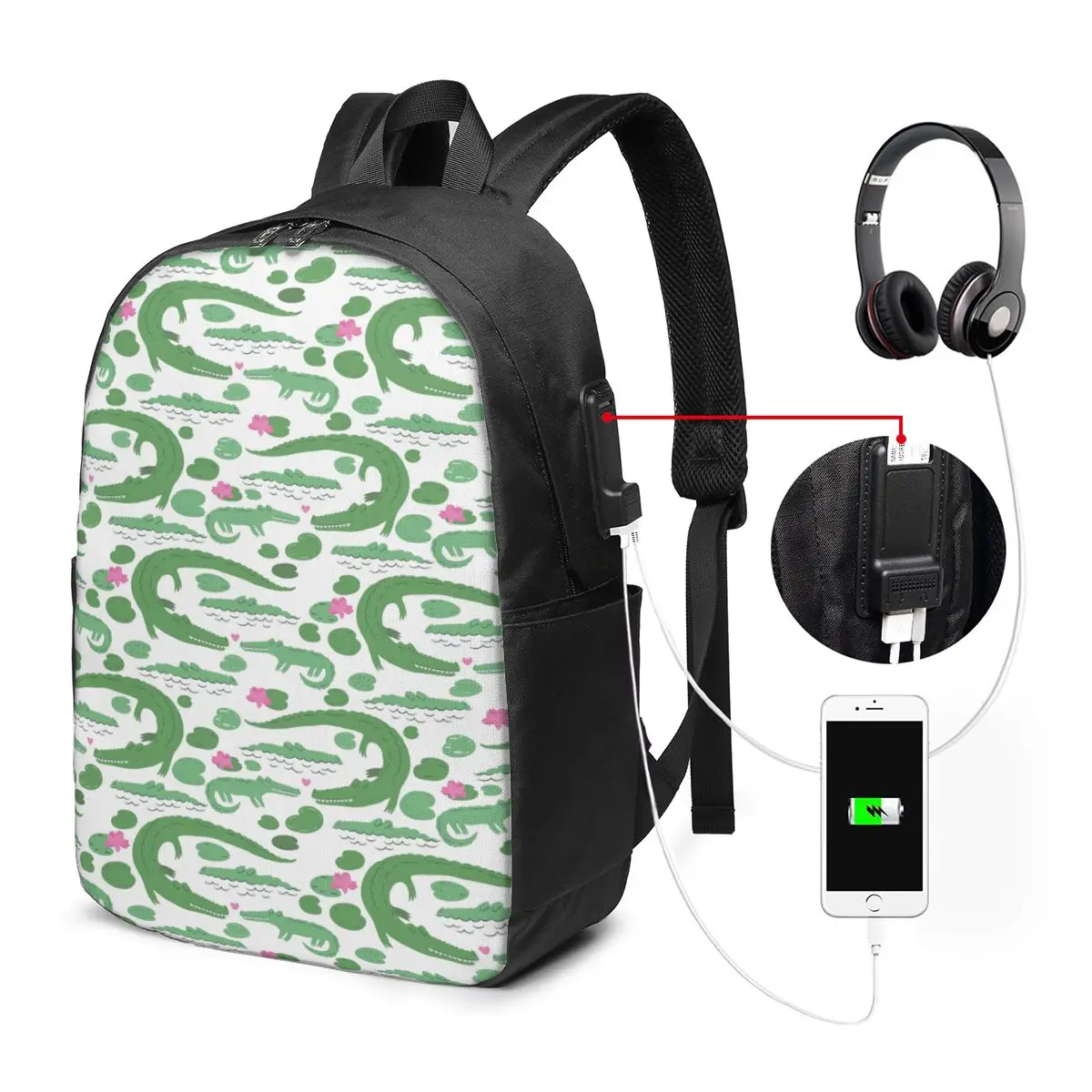 Alligators Crocodile And Flowers Backpack Travel Notebook Bag Computer College Student School Bag Laptop Shoulder Bags