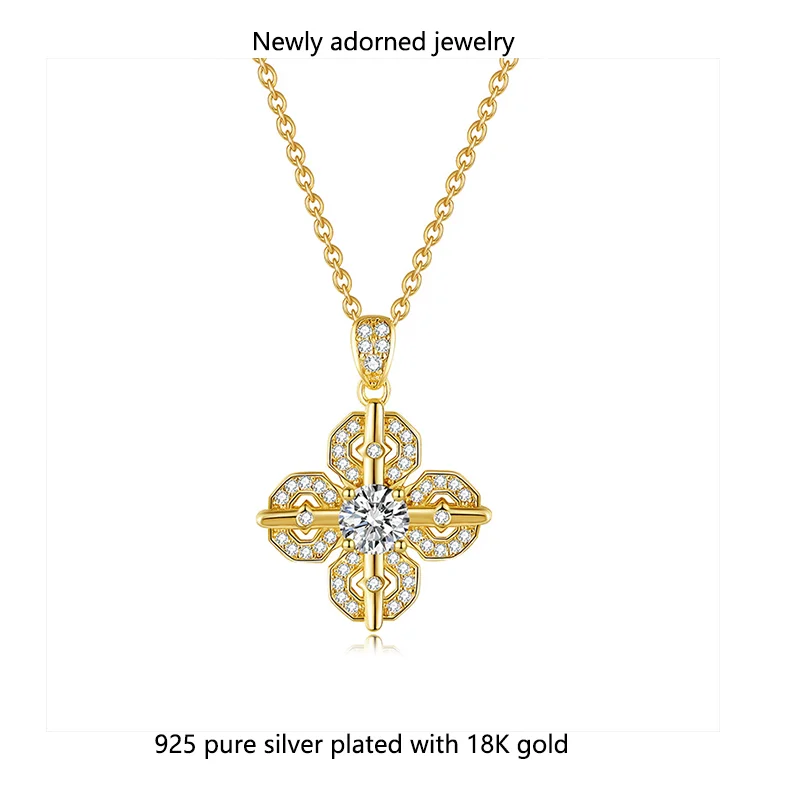 

A necklace featuring a 5.0mm cubic zirconia set in sterling silver S925, designed with a four-leaf clover motif, suitable for wo
