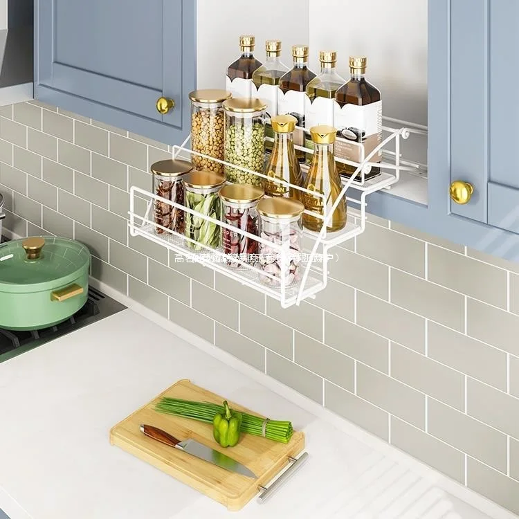 Kitchen hanging cabinet lift basket drop-down rack upper and lower top cabinet seasoning telescopic door type cabinet pull