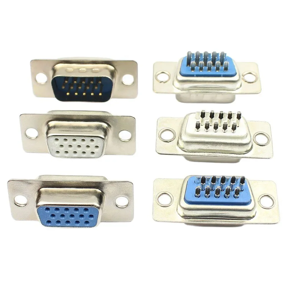 50pcs HD D-SUB DB15 15 Pin Male Female Standard Solder Type VGA Socket Connector Converter Adapter 3 Rows 15P