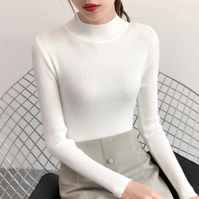 2022 Spring Autumn New Women's Half-polo/turtle Neck Sweater Slimming Inner Stylish Black Knitted Top For Smooth Sihouette