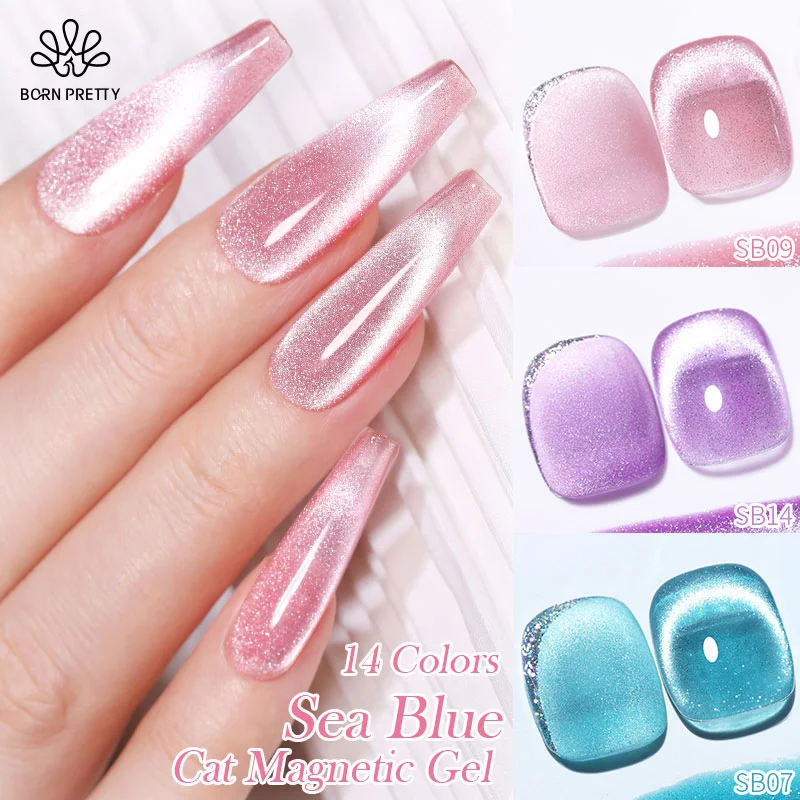 BORN PRETTY 10ml Sea Blue Series Cat Magnetic Gel Nail Polish Pink Purple Magnetic Nails Soak Off UV LED UV Gel Nail Varnish