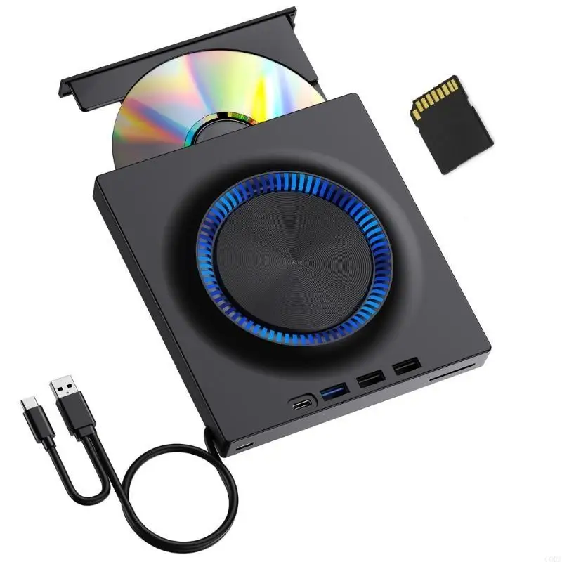 CORA MultiFunctional External Dvds Drive Featuring USB3.0 Type C Port Builts In Cable For PC Laptop DvdRW Recording Format