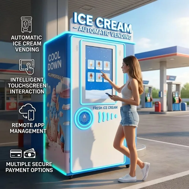 Factory OEM Soft Ice Cream Vending Machine Intelligent Full Automatic Touch Screen Self Service Robic Ice Cream Vending Machine
