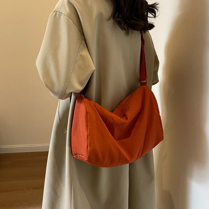 Shoulder Bag Student Casual Handbag Canvas Large Capacity Storage Bag New Popular Simple Solid Color Zipper Crossbody All-match