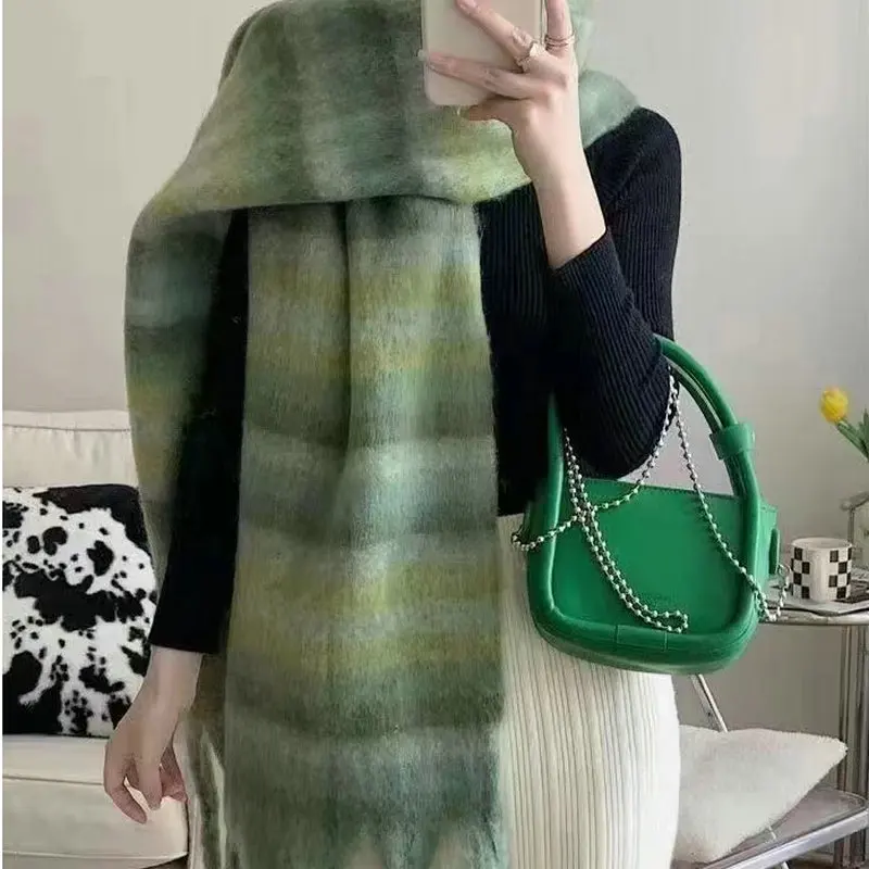 Rainbow Stripe Scarf for Women, Colorful Plaid Wrap, Soft Chunky Knit Scarf, Retro Y2K Fashion Scarf, Cozy Winter Accessory