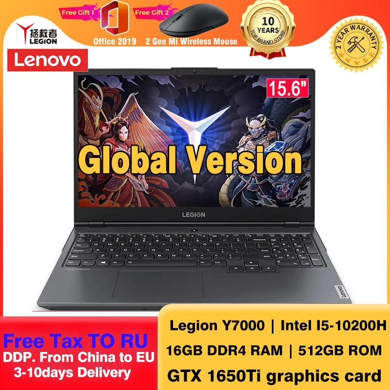 Original Lenovo Legion Y7000 Gaming Laptop Intel Core i5-10200H 16GB RAM 512GB SSD GeForce GTX 1650Ti 15.6