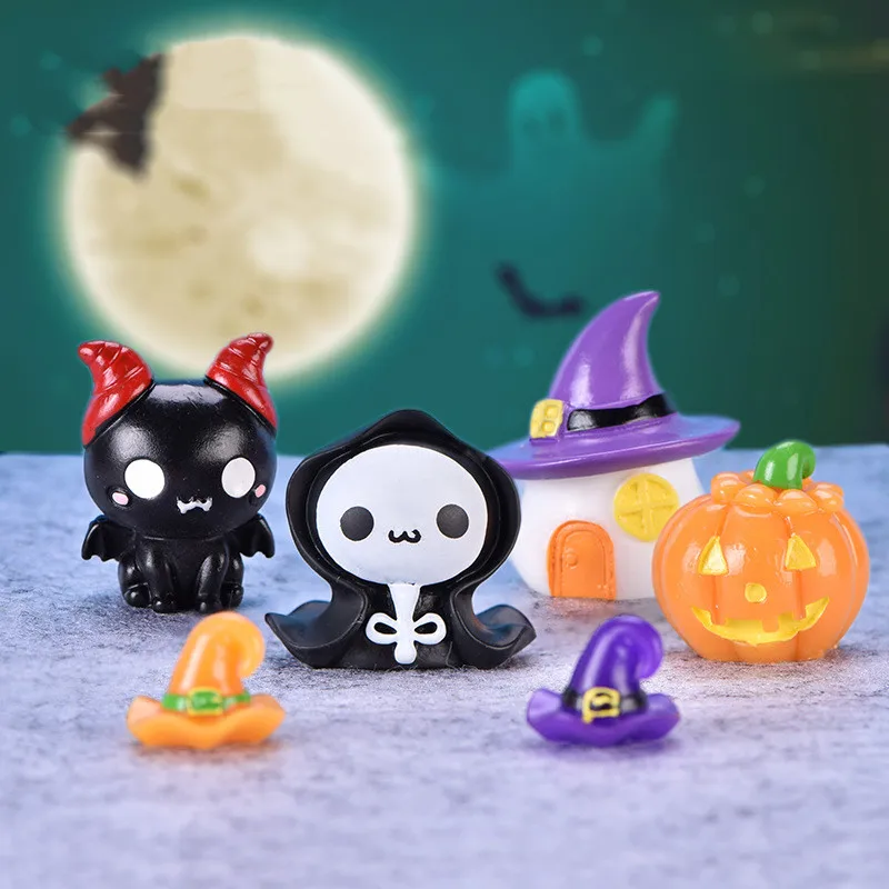 

Figurines Miniature Halloween Ghost Hat Pumpkin Micro Landscape Small Resin Ornaments For Home Decoration Desk DIY Accessories