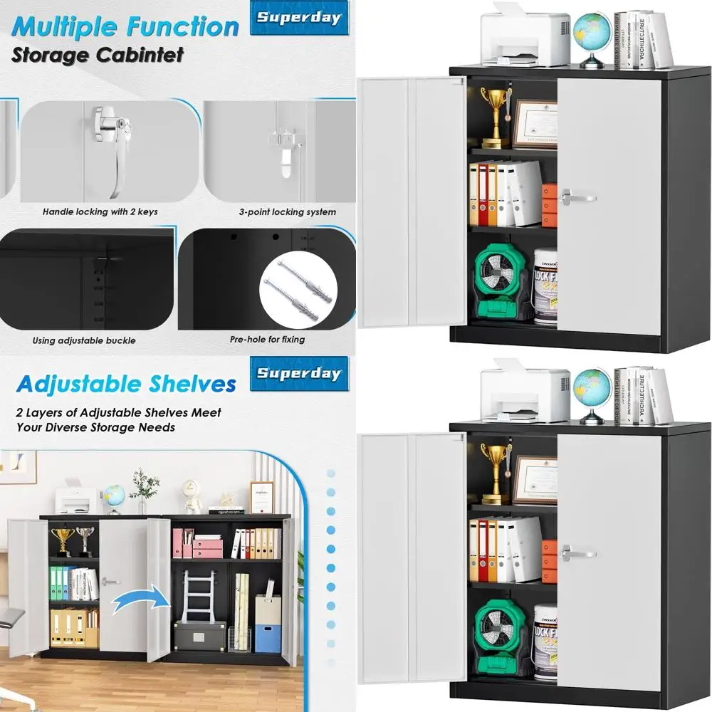 

36 Metal Lockable Storage Cabinet with Adjustable Shelves for Home, Office, Garage, and School (Black/Grey)