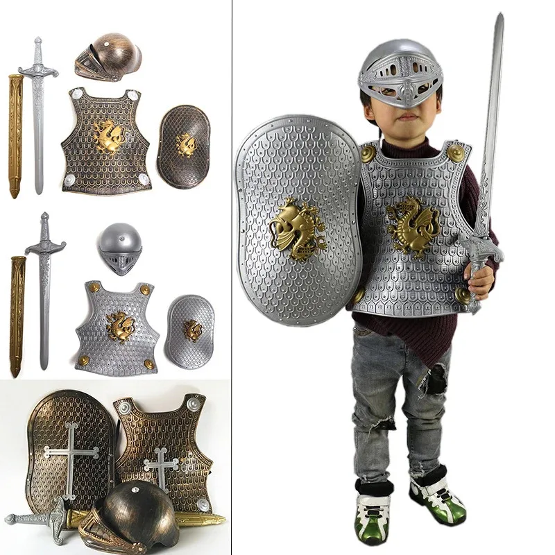 

Halloween Knight Armor Cosplay Costume Spartan Warrior Roman Warrior Boys Armor Dress Up Child Knight Cosplay Prop