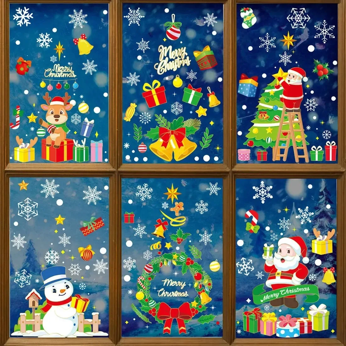 

Merry Christmas Glass Window Stickers Santa Claus Snowflakes Elk Trees Snowman Decorations
