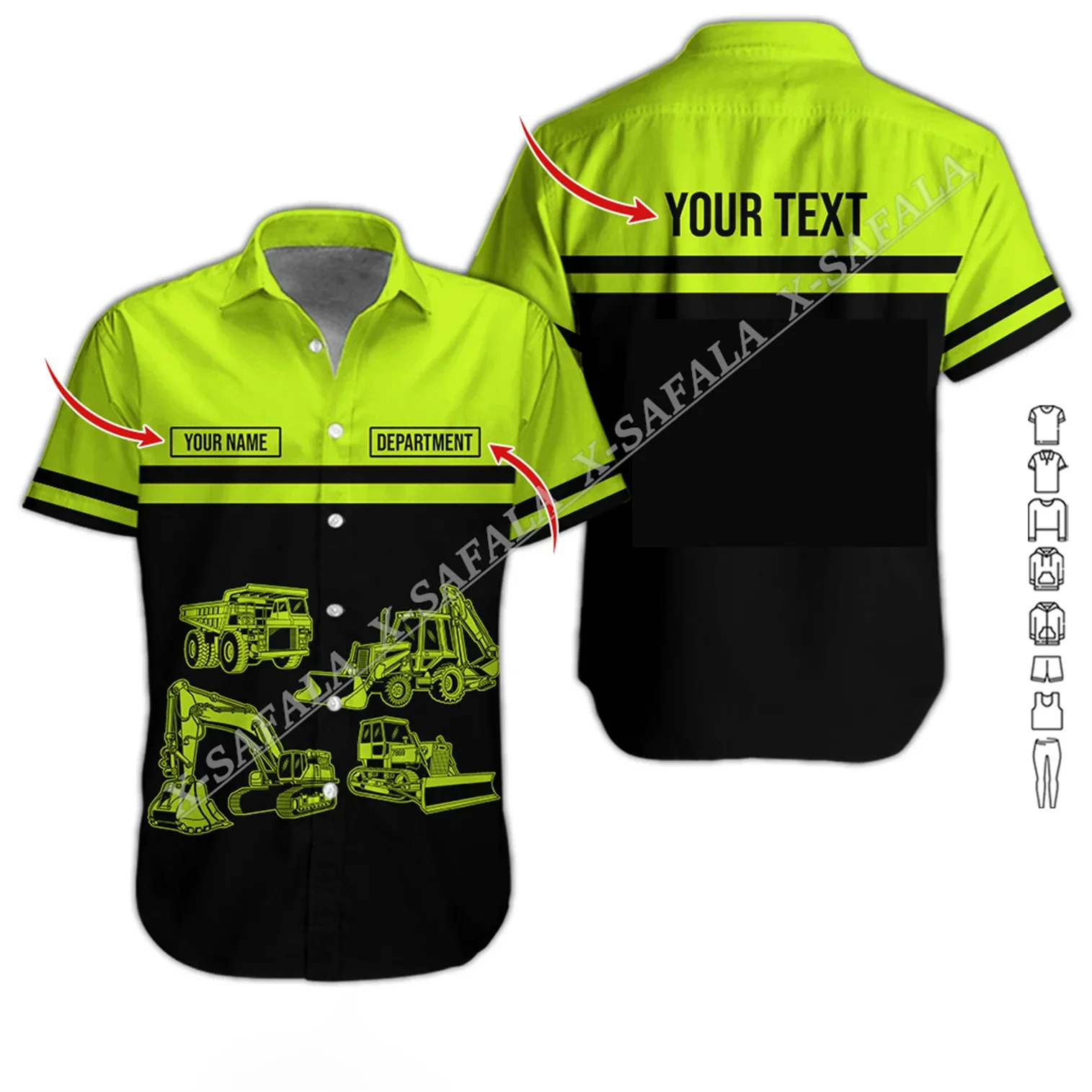 

Heavy Equipment Your Text Worwear Uniform 3D Printed Beach Hawaiian Shirt Short High Quality Men Top Jersey Gift Sport Smoothly