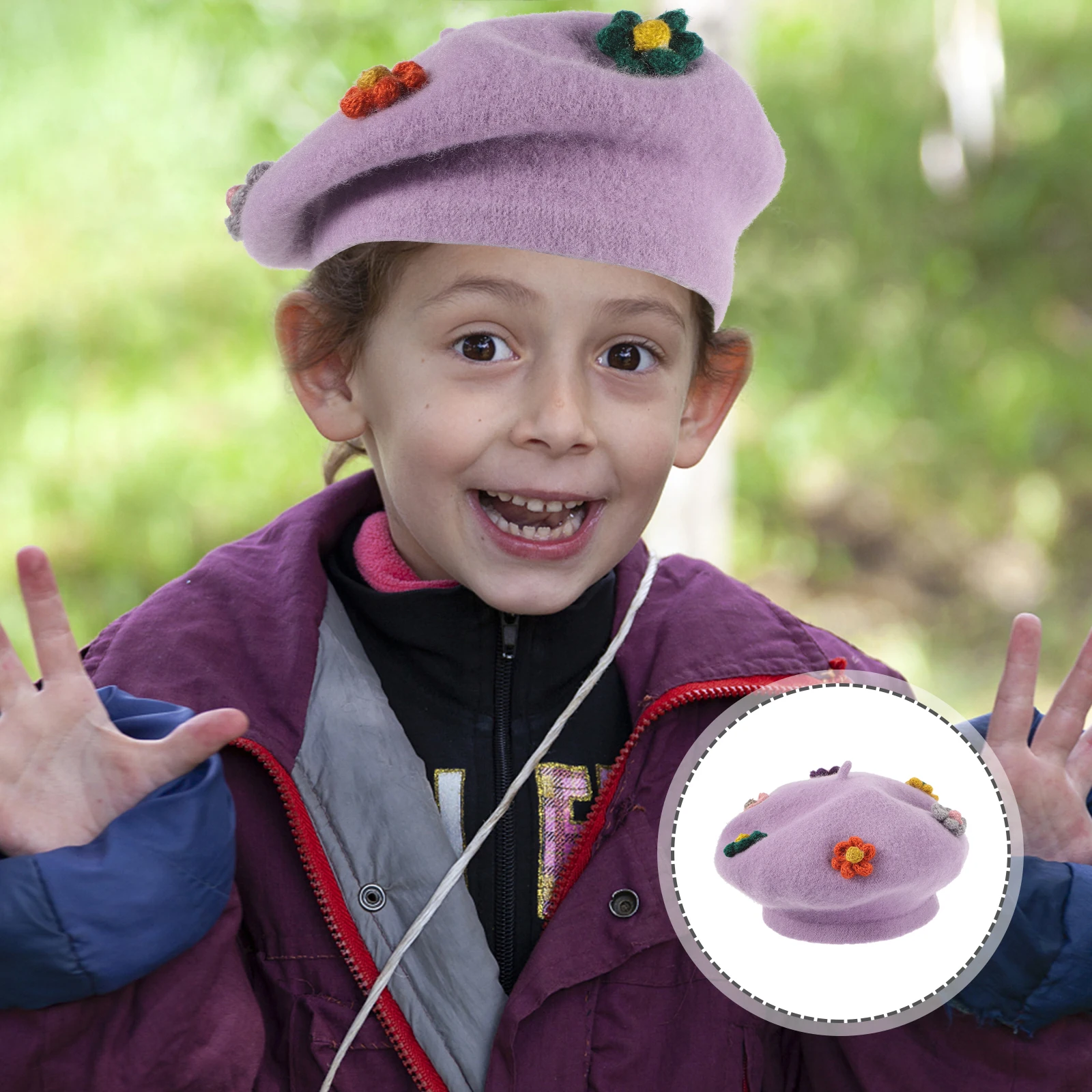 

Flower Beret Girl Beanie Hat Toddler Fashion Woolen Kids Berets Cap Warm Comfortable Soft Durable Spring Autumn Winter