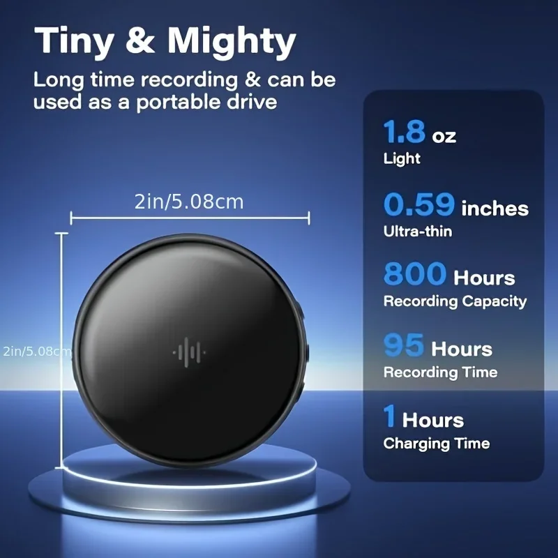 Przenośny magnetyczny dyktafon aktywowany głosem o pojemności 64 GB z USB-C, czas nagrywania 800 godzin, do pracy, na wykłady i spotkania.