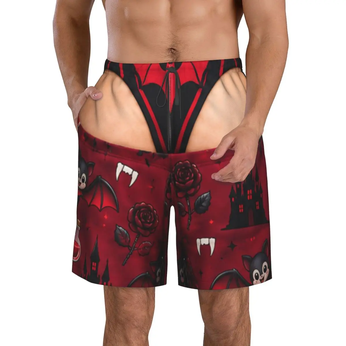 Funny Sexy Halloween Spider Web Spooky Men's Swim Trunks Quick Dry Bathing Suit Board Shorts Mesh Lining Beach Swimwear