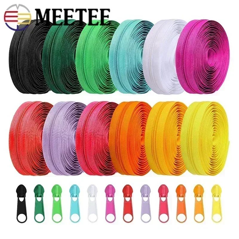 5/10M 3# 5# Rainbow Nylon Zipper Tape With Zippers Pull Slider Decorative Zip Repair Kit Bag Garment Jacket Sewing Accessories