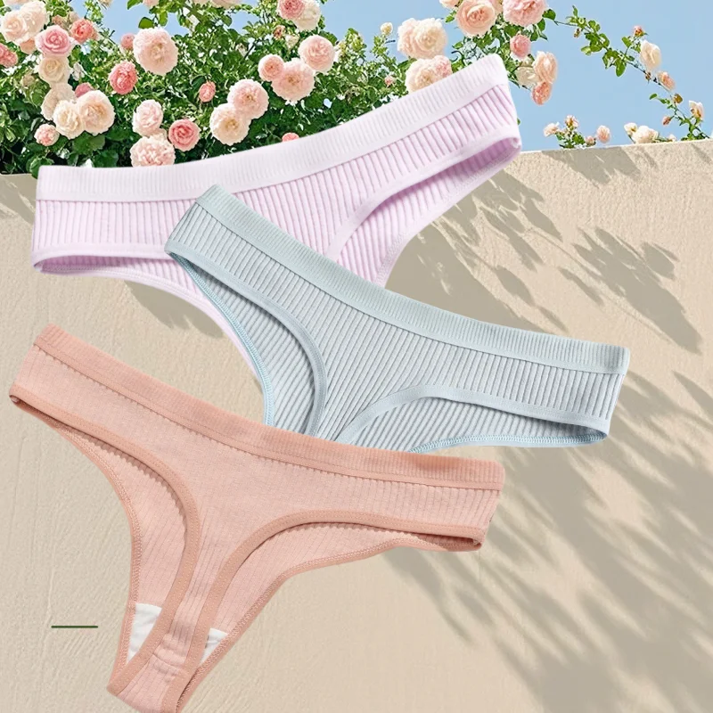 3 قطعة/المجموعة حجم كبير القطن مخطط سلس سيور المرأة بلون تنفس سراويل منخفضة الخصر مريحة g-سلسلة الملابس الداخلية #1