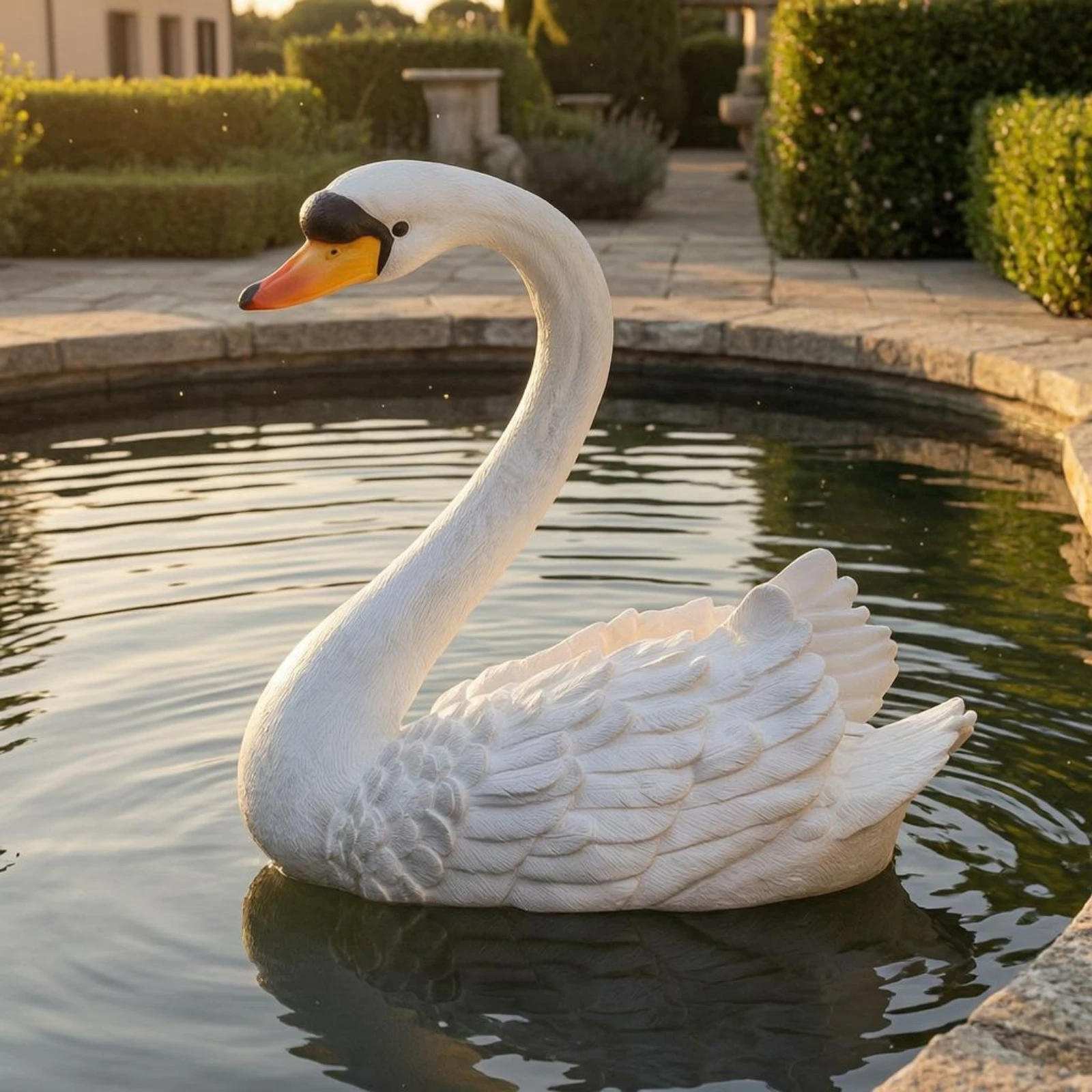 Floating Swan Sculpture Molded Feather Detail Swan Pond Ornament Garden Decor Curved Neck White Finish for Pool, Courtyard