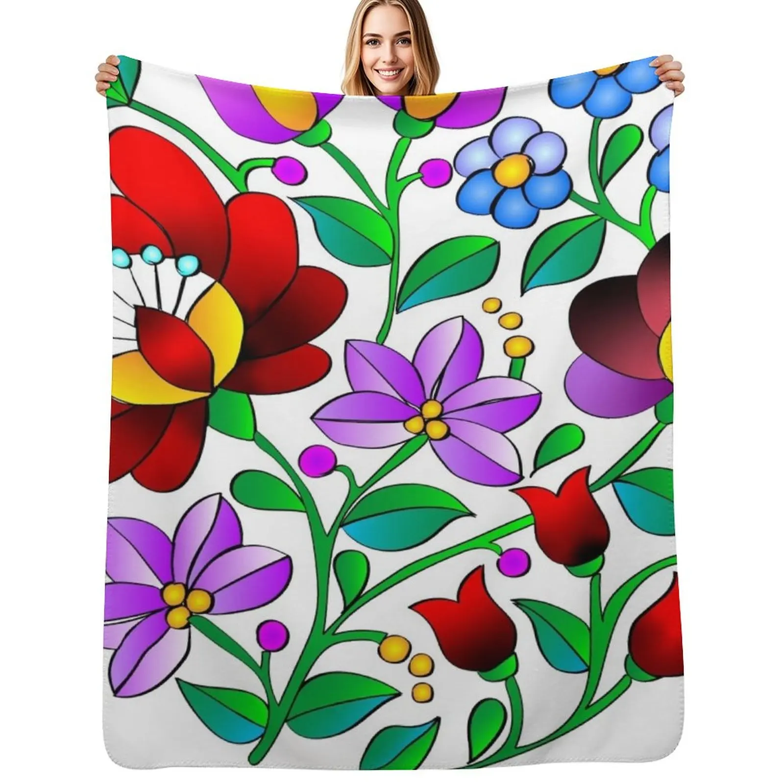 

Traditional hungarian pattern from Kalocsa (white) Throw Blanket Soft Bedroom Blanket for Night Sleeping