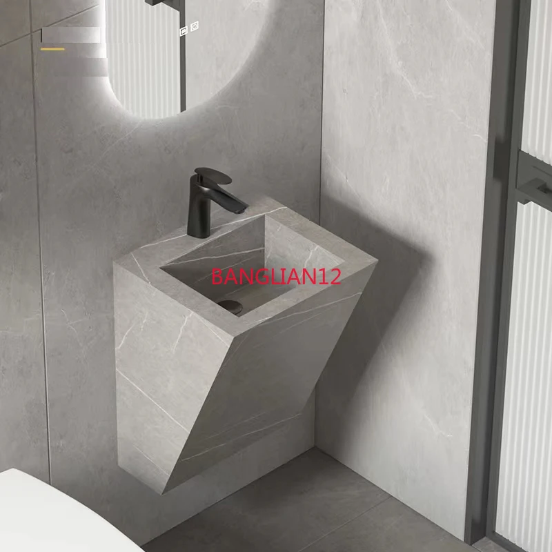 

Modern Lightweight Luxury Wall Mounted Half Base Burnt Stone Bathroom Sink