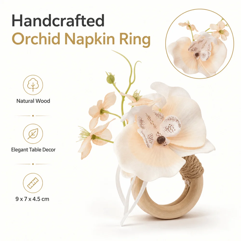 Wooden Base Napkin Ring Handcrafted Nordic Style Flower Napkin Fastener Lightweight Orchid Decorative Napkin Ring