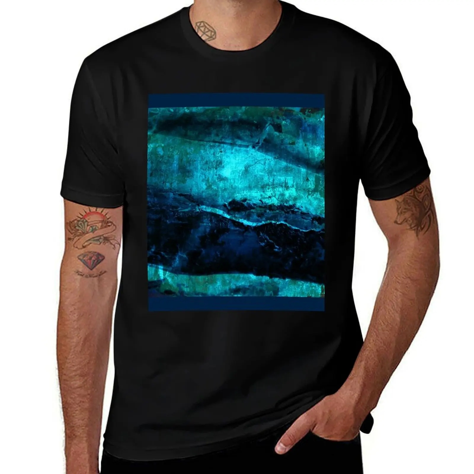 

Beneath - Abstract in navy blue and turquoise T-Shirt quick drying summer 2025 plus size tops mens workout shirts