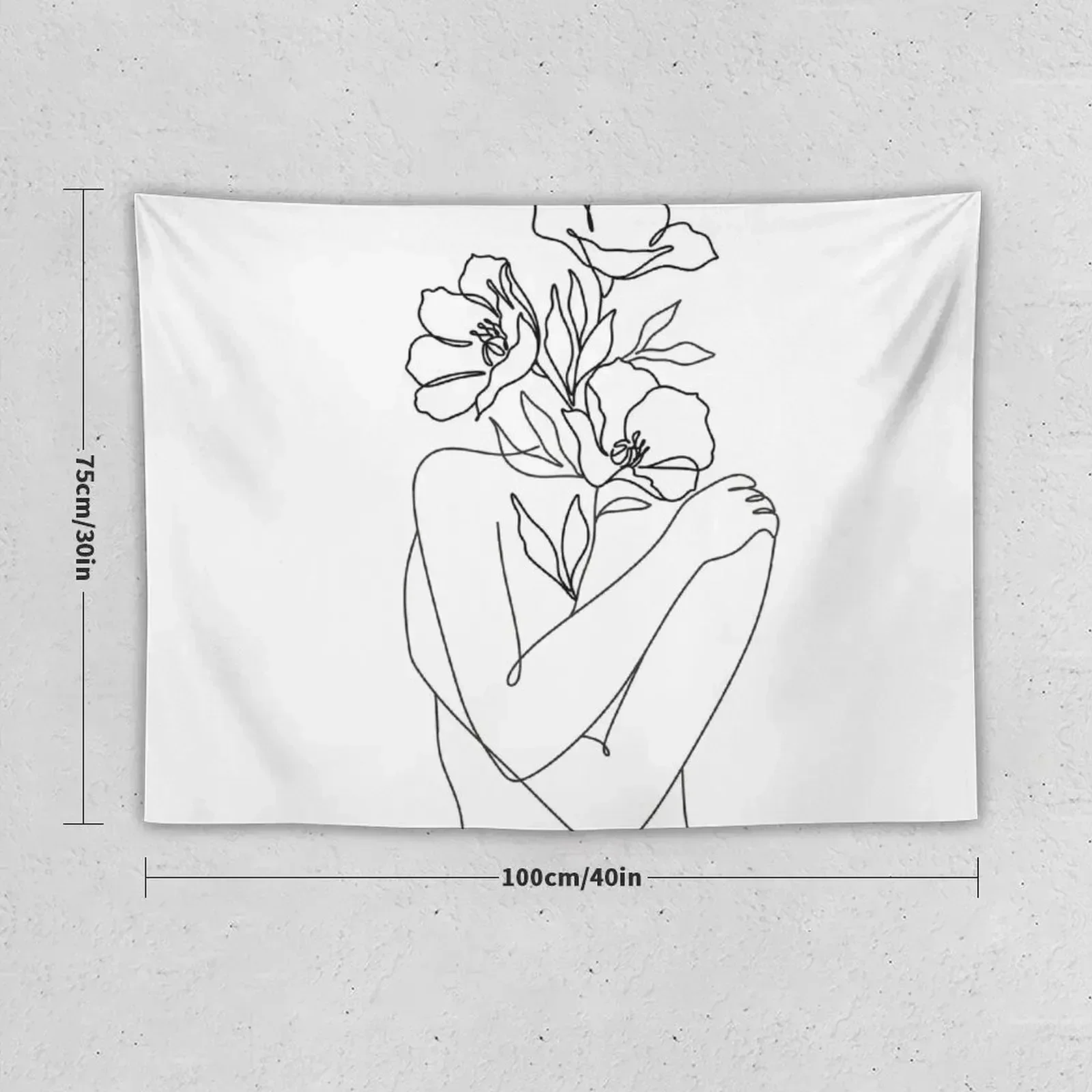 Flowers grow out Line Art Print. Woman With Flowers. Nude Line Art. Tapestry Wall Decor Hanging Home Decor Accessories Tapestry