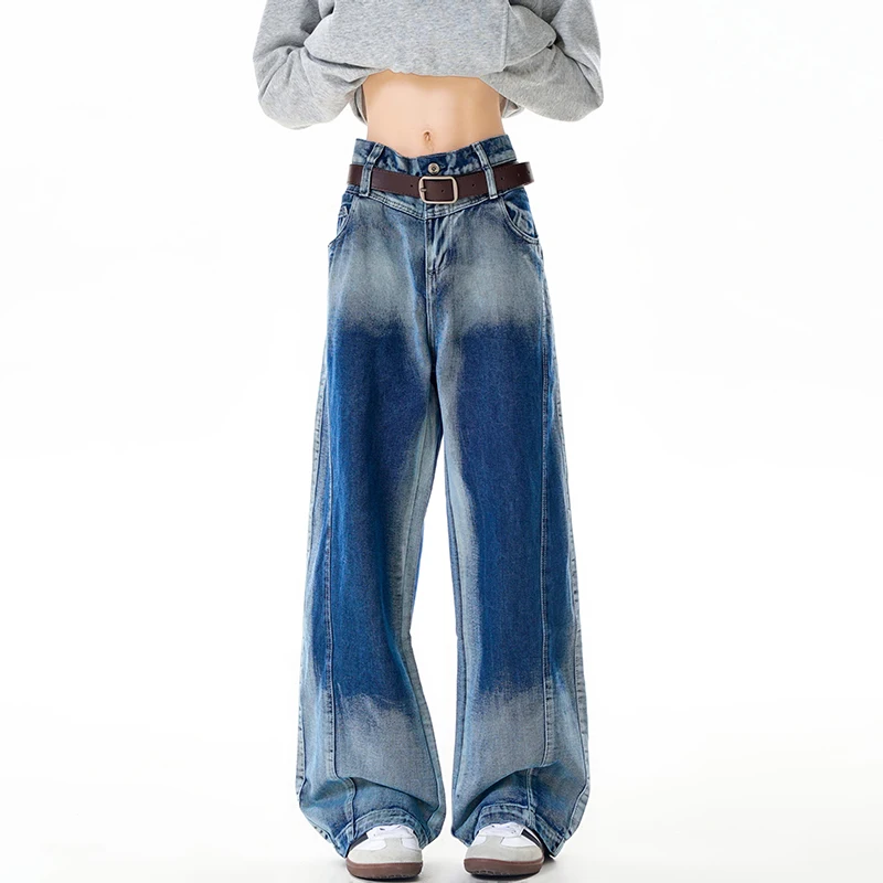 

Мужские джинсы Niche Design: прямые, свободные, с контрастной отделкой, широкие штанины, темно-черные, осенние