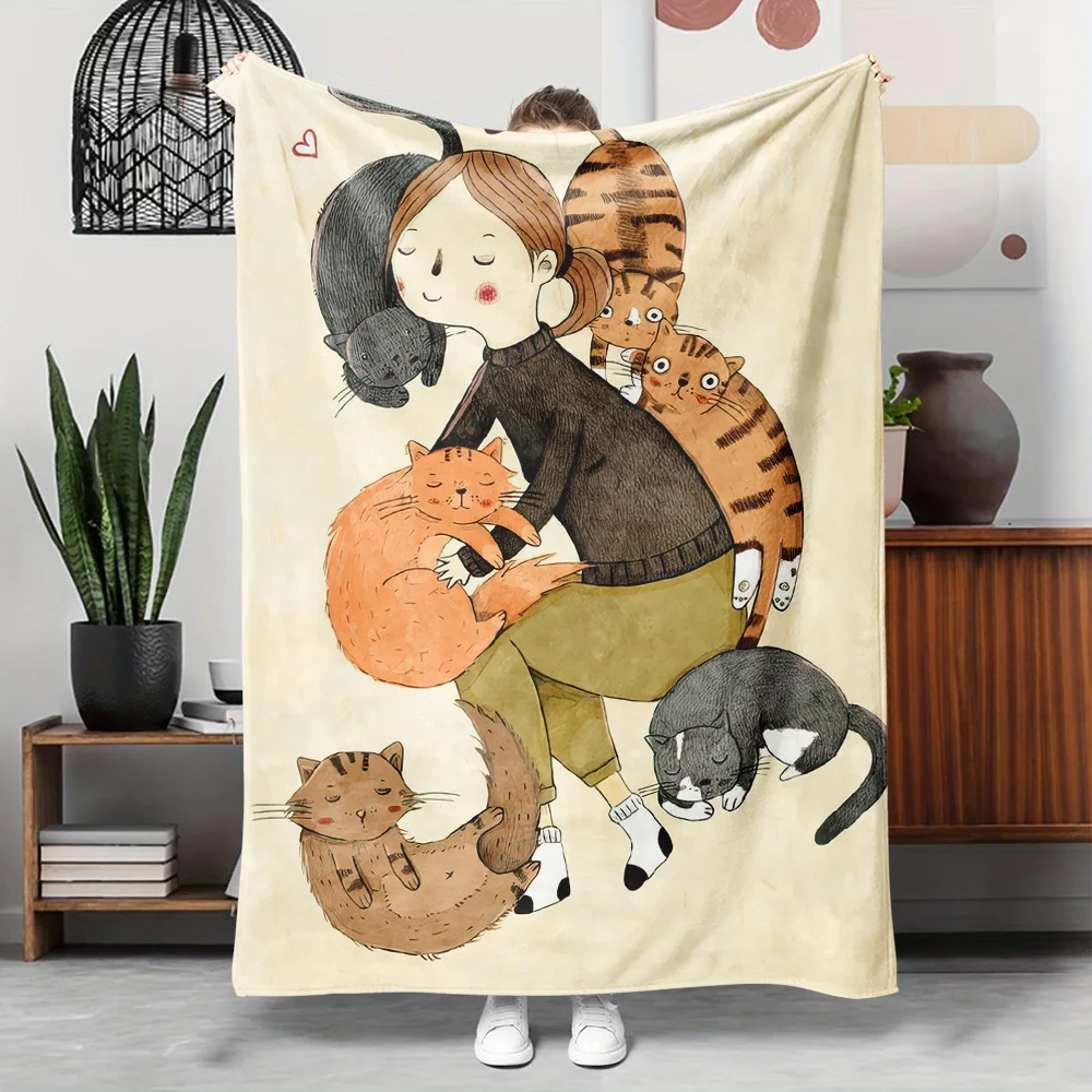 Manta Decorativa de Felpa con Diseño de Gatos, para Sofá, Cama, Regalo, Decoración Artística para Habitación Infantil