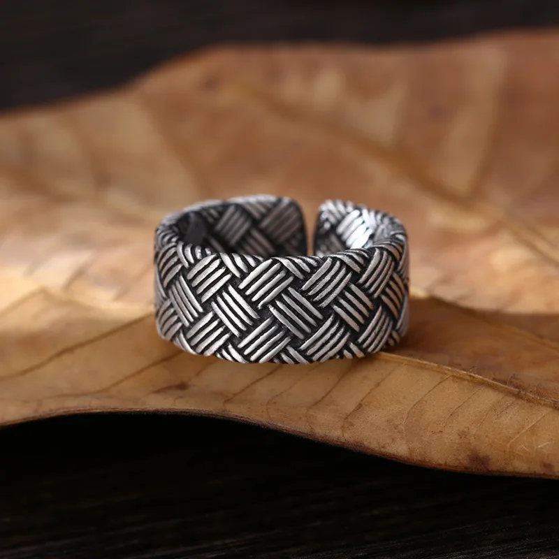 handmade silver braided pure silver ring for women 999 sterling silver ring opening thai silver retro distressed jewelry
