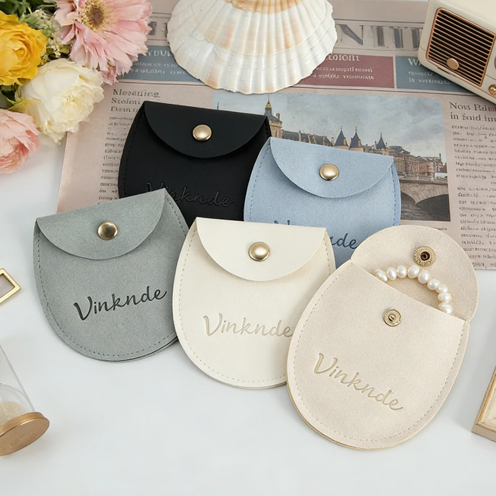 

50Pcs 7.8x8.5cm Personalized Logo Microfiber Ellipse Jewelry Snap Bag Wedding Favors Mini Gift Organizer Keychain Earrings Pouch