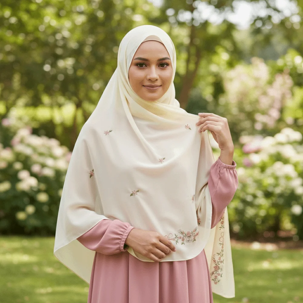 

Chiffon Material Ramadan Hijab Scarf Floral Embroidery Plain Women Lace Shawl 170*70cm Summer Femme Shawl Ramadan Season