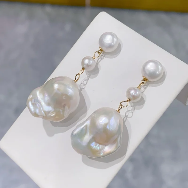 

SGARIT 14K Gold Filled Hoop Earrings Natural freshwater Baroque Pearls for Women Female Tassels Stud Earrings Jewelry SE129