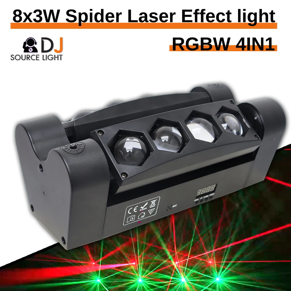 

NEW 8x3W Spider RGBW 4IN1 effect light With RG Laser LED mini eight eye spider light Stage Show Disco DJ Party Club Bar DMX512