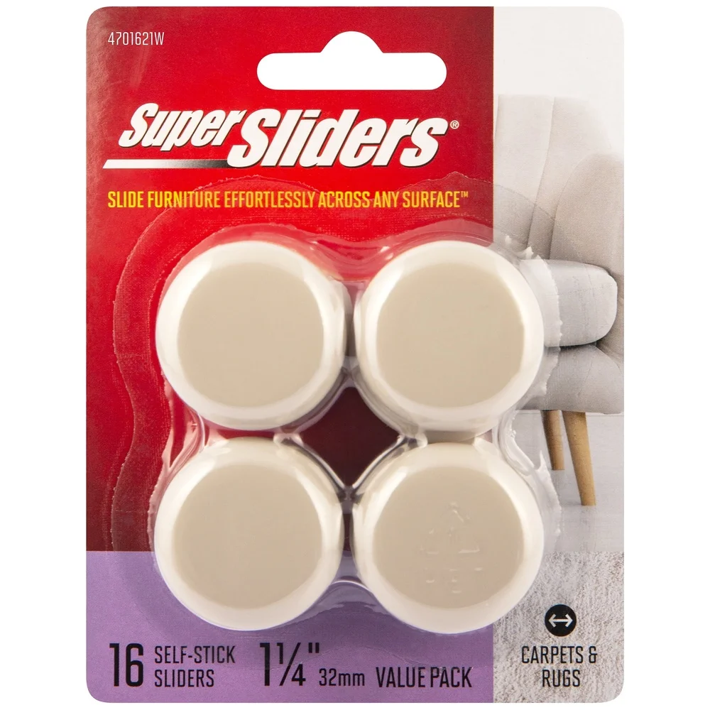 Self Stick Round Furniture Sliders 1-1/4 Inch Pack of 16 Durable Adhesive Movers Easy Indoor Furniture Relocation