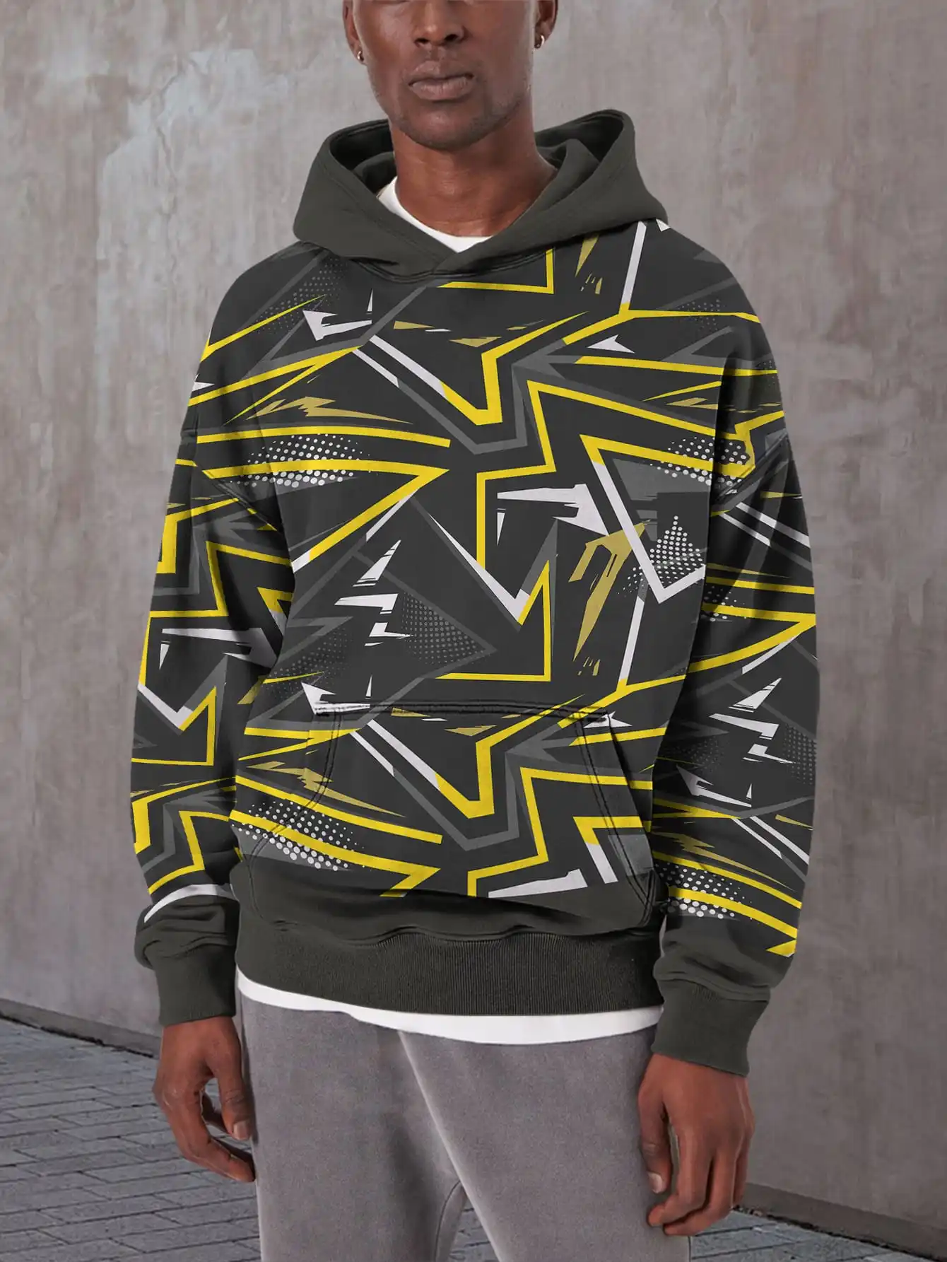 

Black and yellow patchwork striped style 3D print tie-dye hooded graphic hooded sweatshirt casual street style pullover hoodie