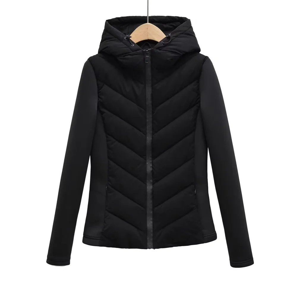 2024 Autumn New Product Women\'s Fashion Style Slim fit Long sleeved Hooded Stand up Collar Spliced Cotton Jacket