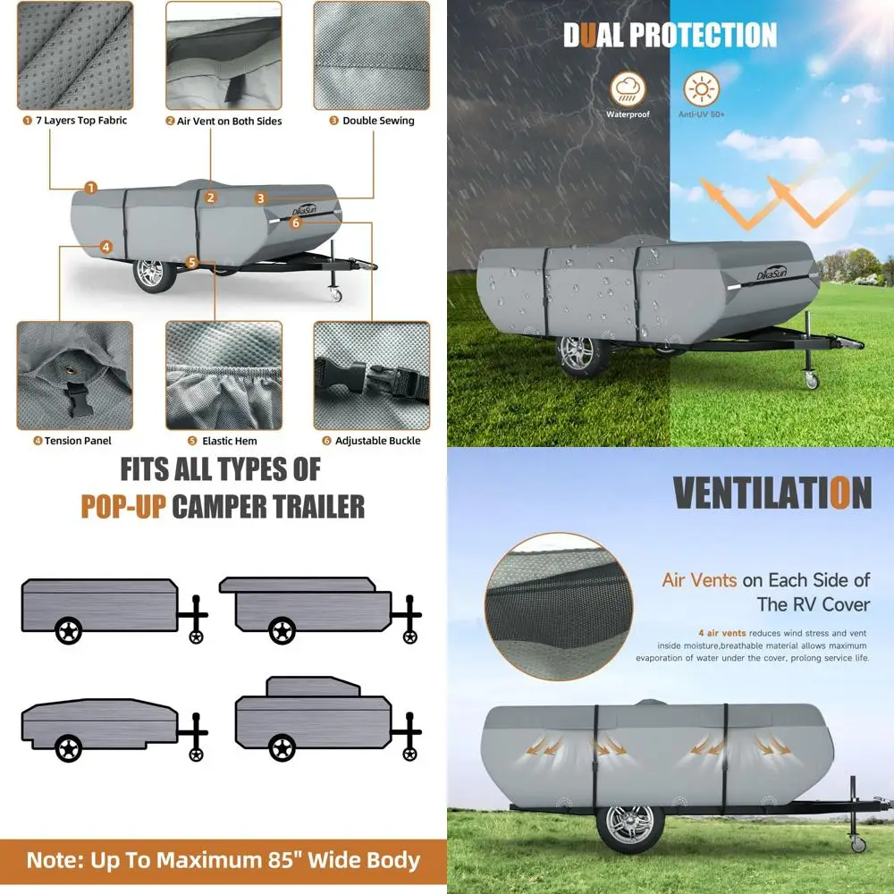 

Pop Up Camper Cover 16'-18', 7 Layers Waterproof Pop-up Tent Trailer Cover Anti-UV Folding Camper RV Cover for Motor Home