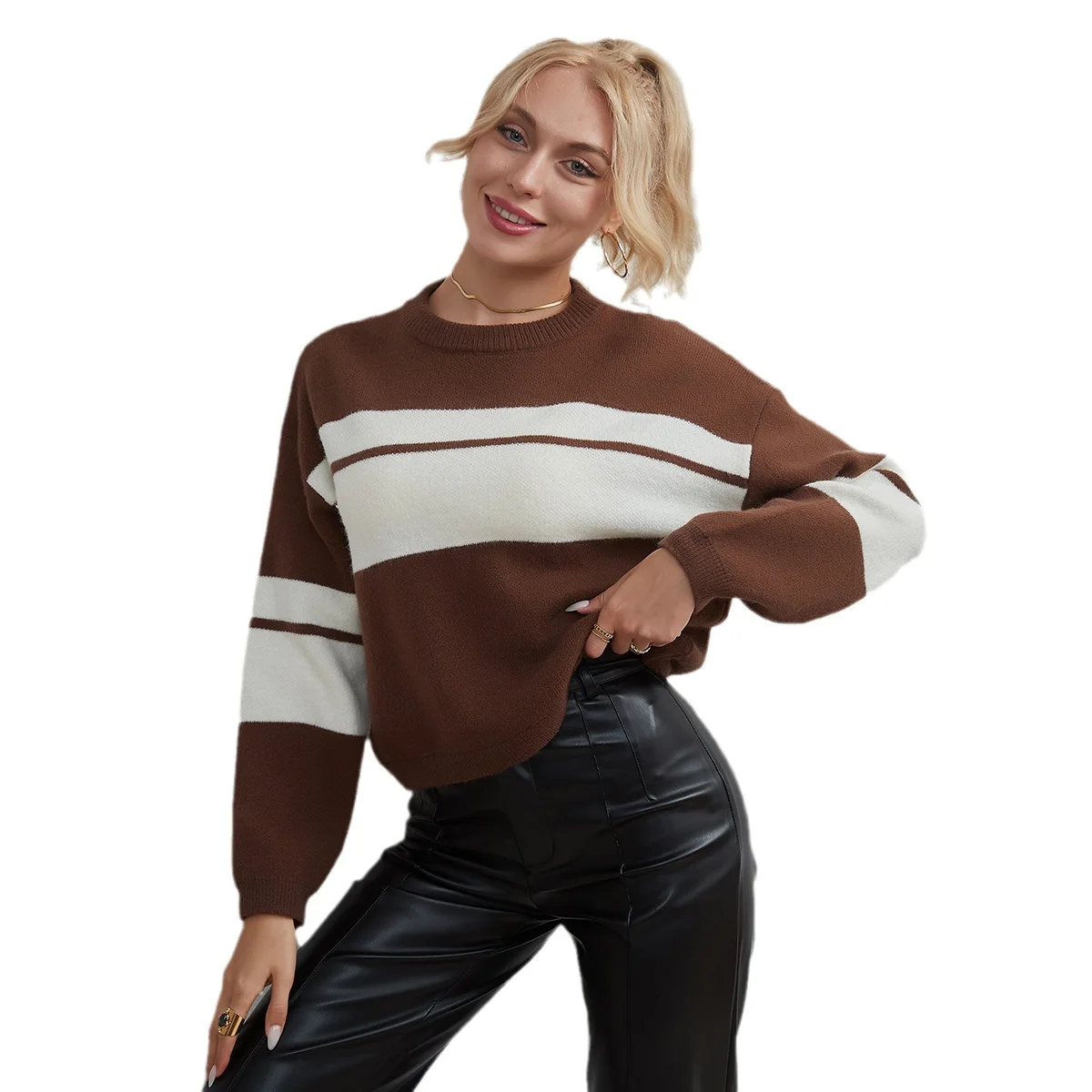 Damen neue farbige vielseitige Top einfache klassische Freizeit pullover