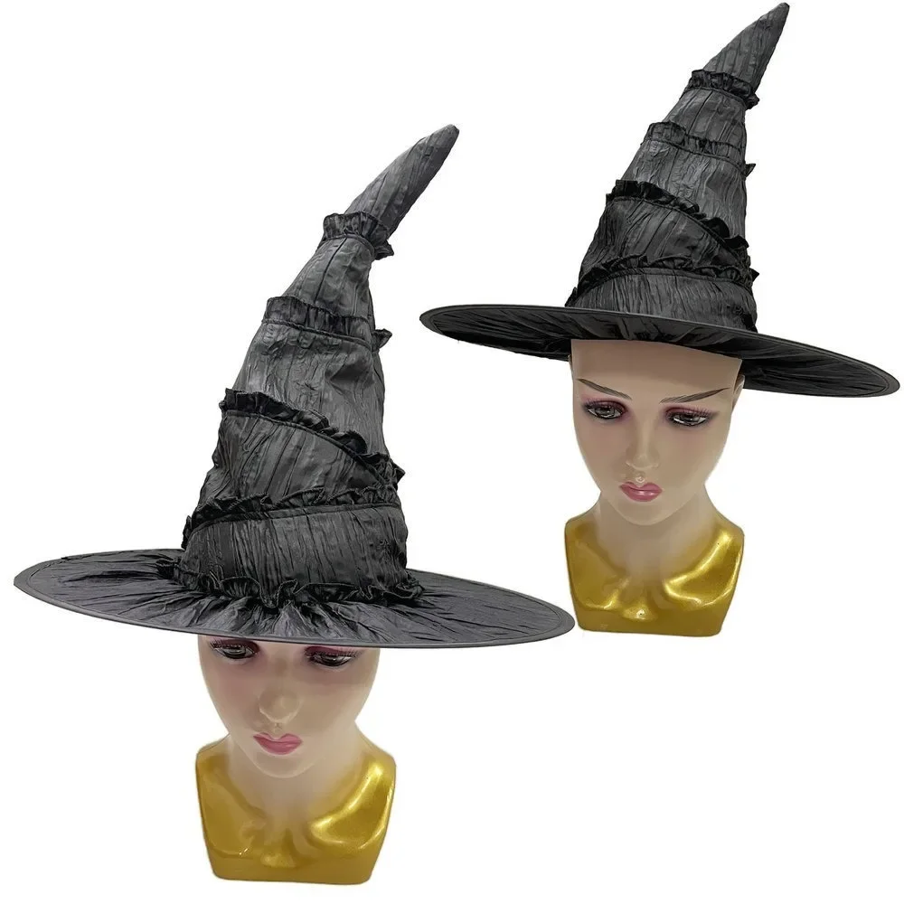 Chapeau de sorcière méchante froncé noir, 3 pièces, pour femmes et hommes, fête d'halloween, mascarade de noël, accessoire de Costume de Cosplay, chapeau magique