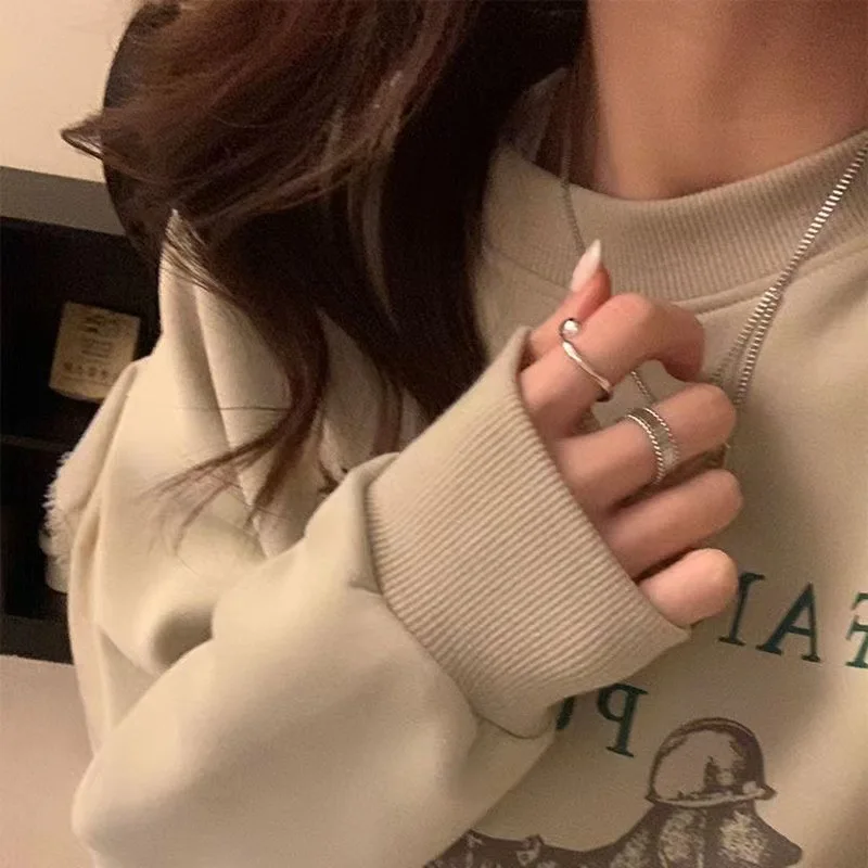 Vintage Silber Farbe Minimalistischen Geometrische Metall Ring Set Punk Unregelmäßigen Finger Ring für Frauen Männer Mode Schmuck Party Gift2025 – Detail 6